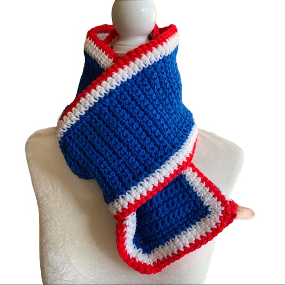 Hand Crafted Accessories - NEW Handknit Red, White, Blue Winter Scarf